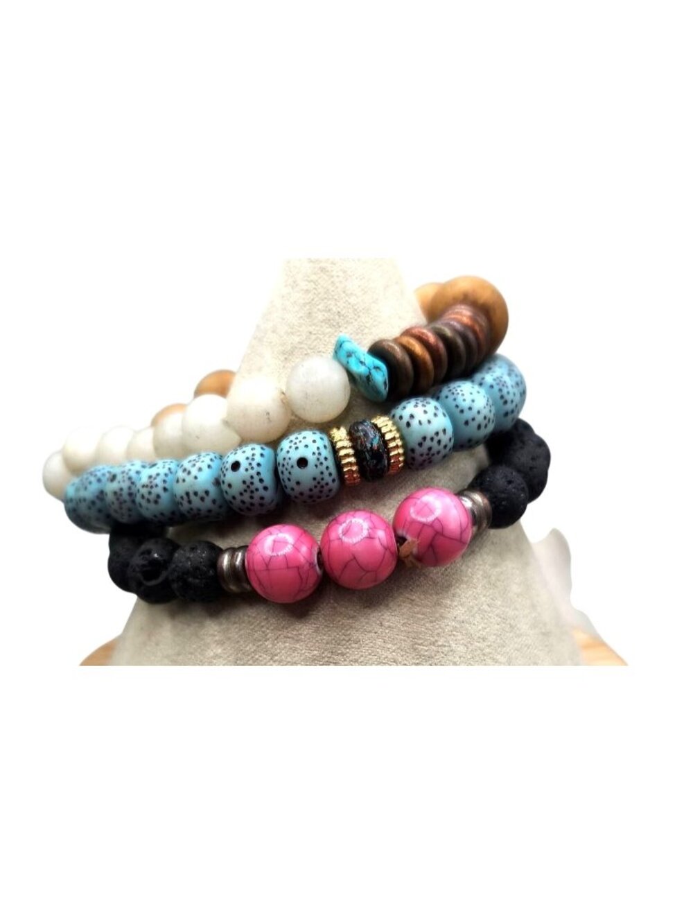 3 Beaded Stretch Bracelets, Boho Multicolored